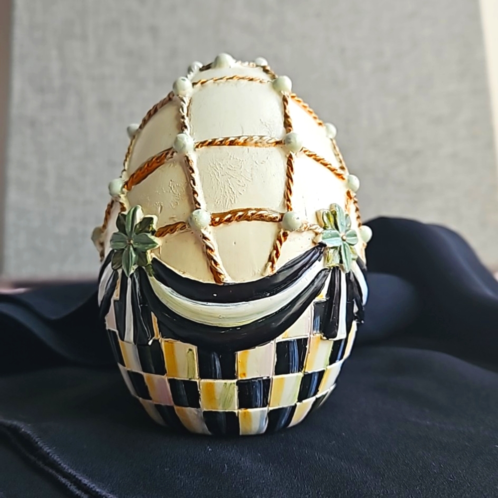 MacKenzie Childs EGG Courtly Check Whimsical Hand-painted Vintage